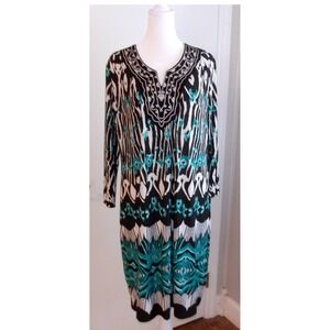 CatoAbstract Print Dress Embellished Neckline‎ Casual Comfortable Dress /#5352